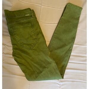Mother Denim Skinny Jeans Womens 27 Green Ankle Zip Moss Wash Designer Chic